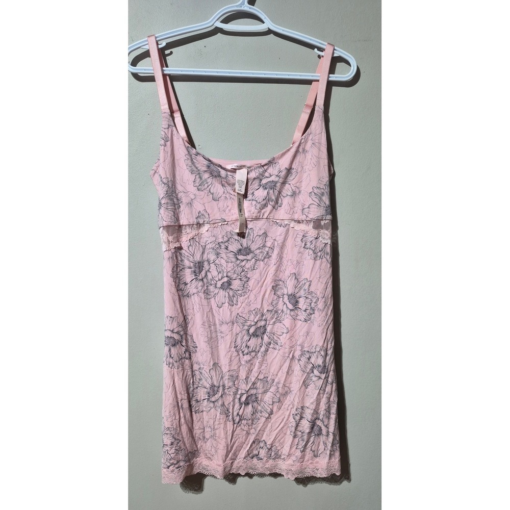 Victorias Secret Pink Floral Lace Trim‎ Chemise Nightgown Slip Dress Large L NEW